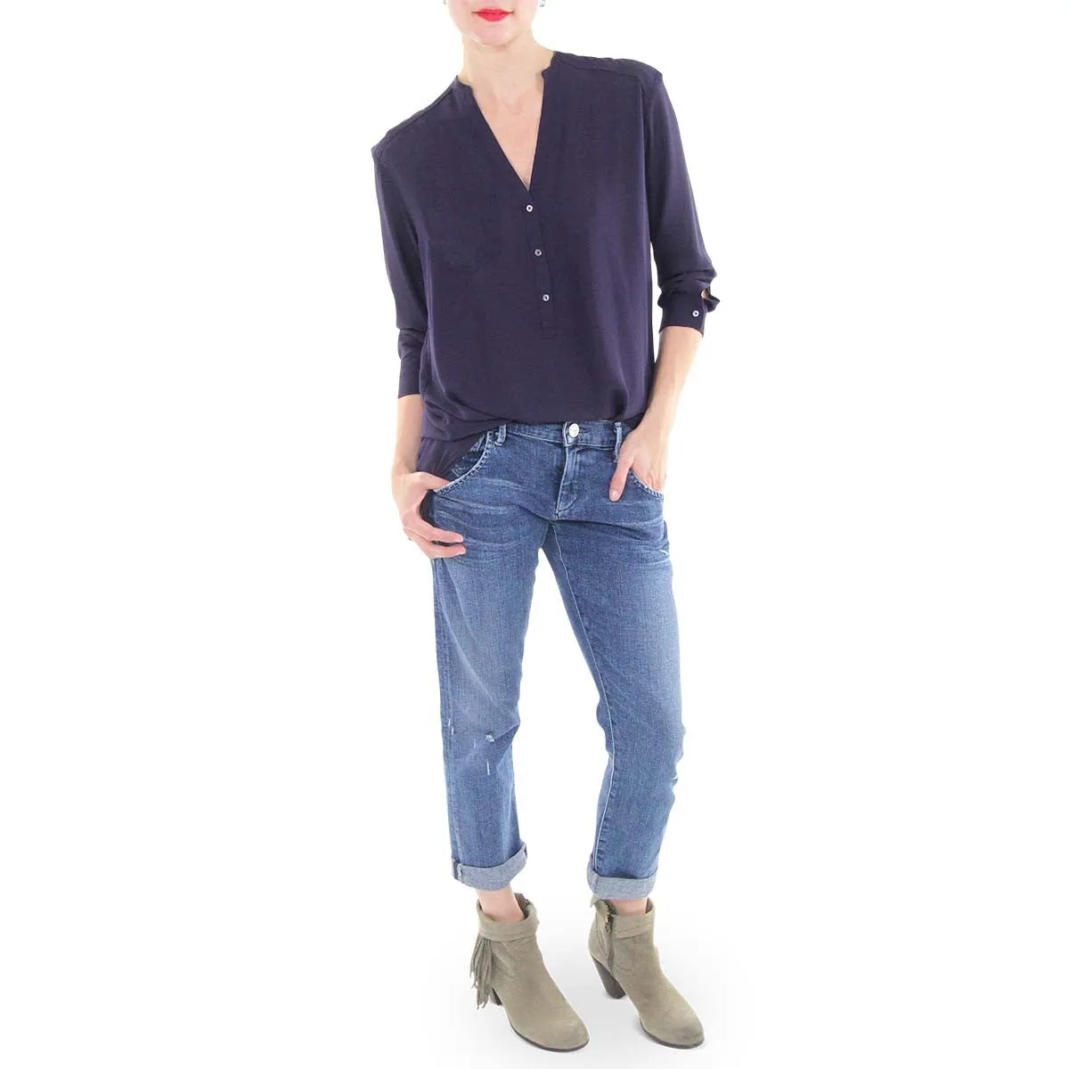 3/4 Sleeve Madarin Collar Tunic - Plum