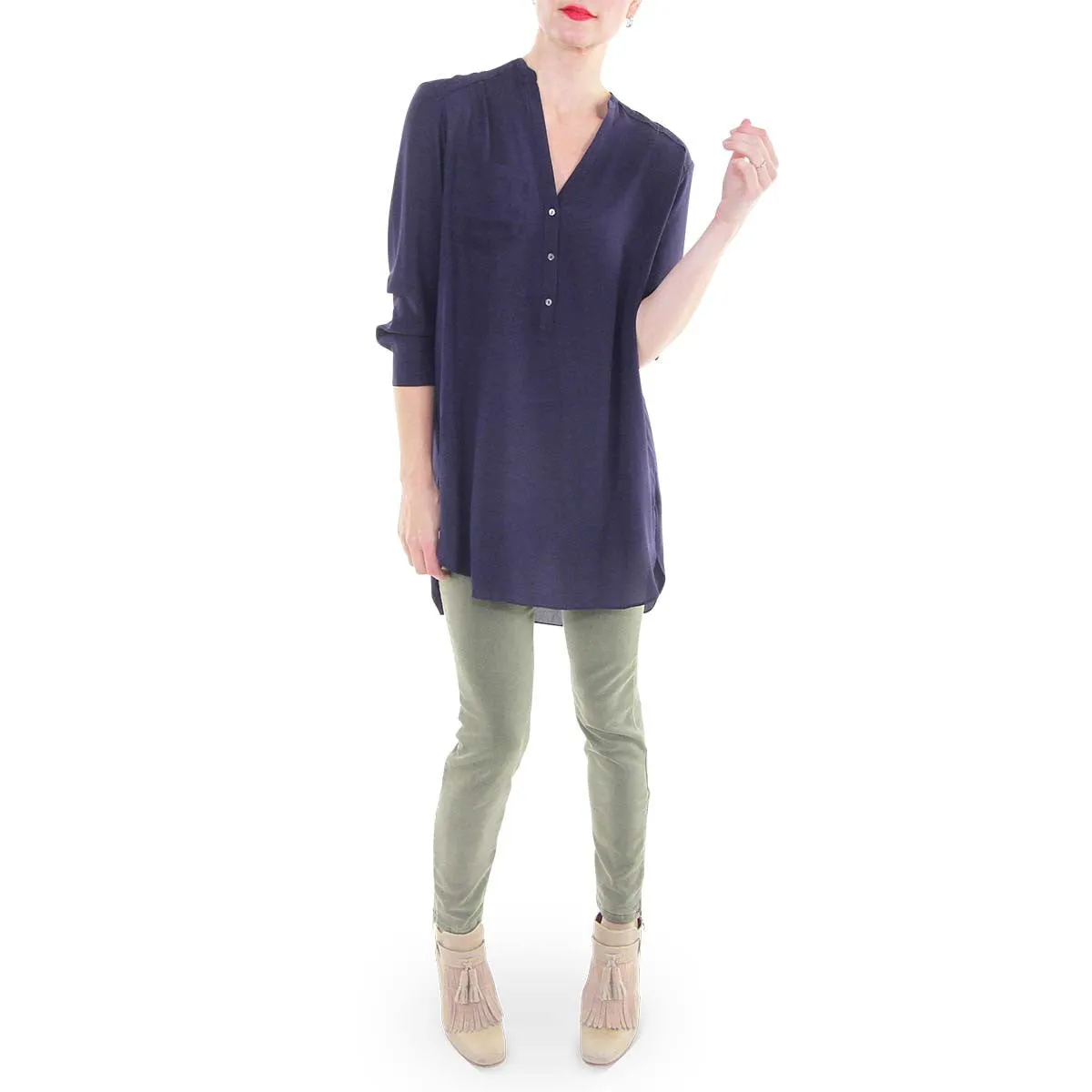 3/4 Sleeve Madarin Collar Tunic - Plum