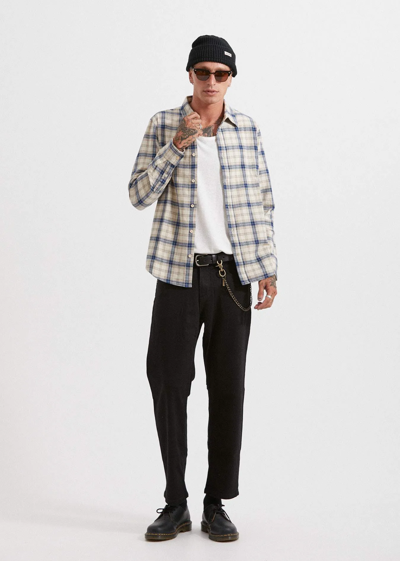 Afends Mens Mugshot - Long Sleeve Shirt - Macadamia