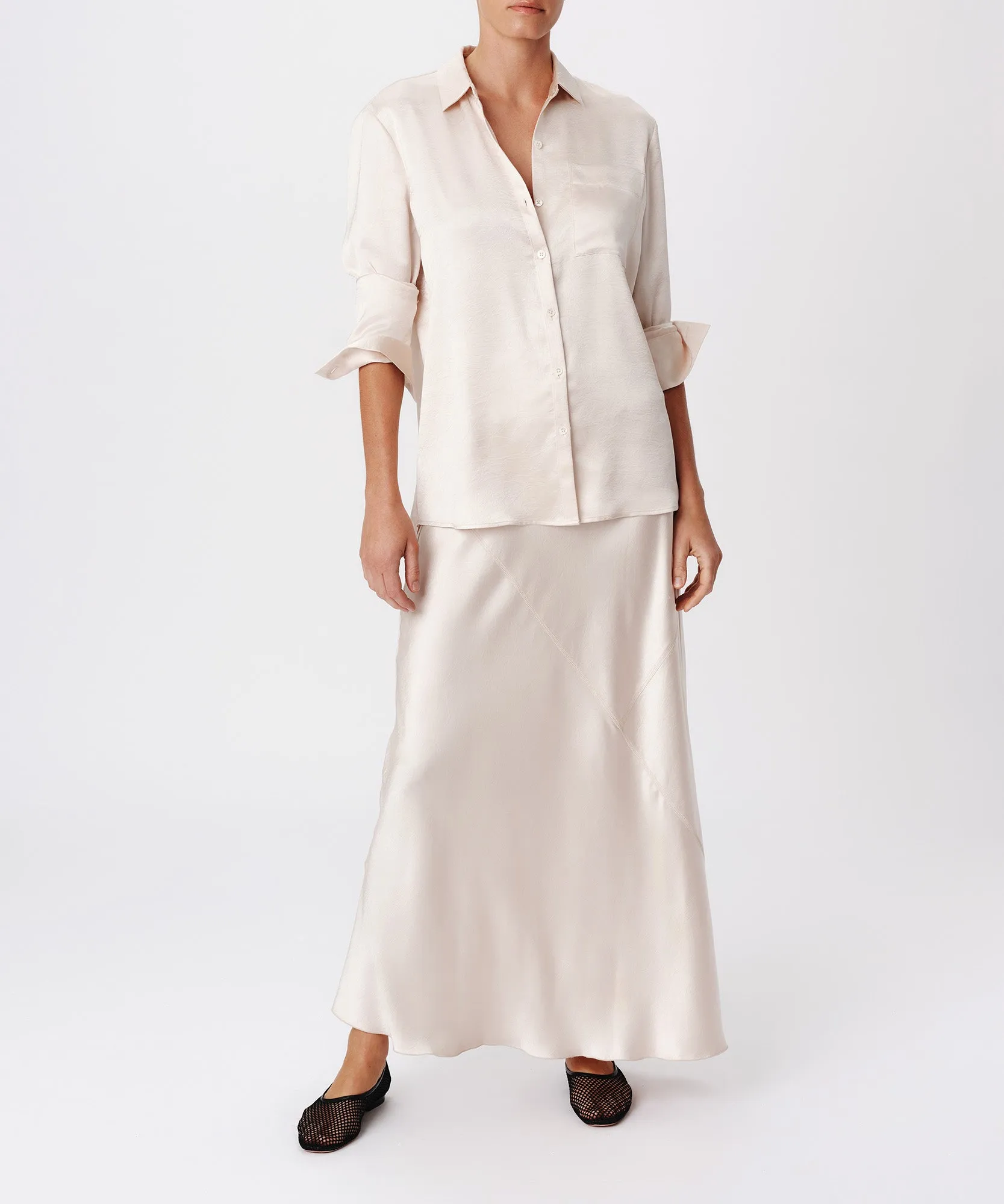 Cracked Satin Boyfriend Shirt - Vanilla Mist