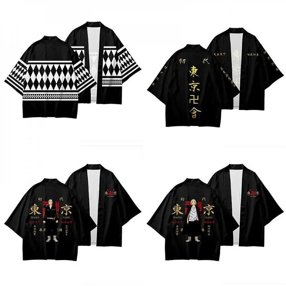 EL XXLTokyo Revengers Cosplay Cloak Anime Top For Summer Hanagaki Takemichi Ken Ryuguji Haori Kimono Tee Men Short-sleeve