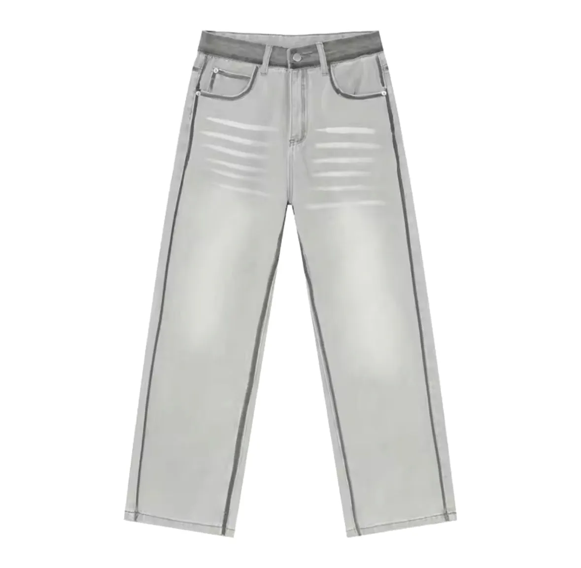 Gray Reverse Stitch Wide Leg Jeans