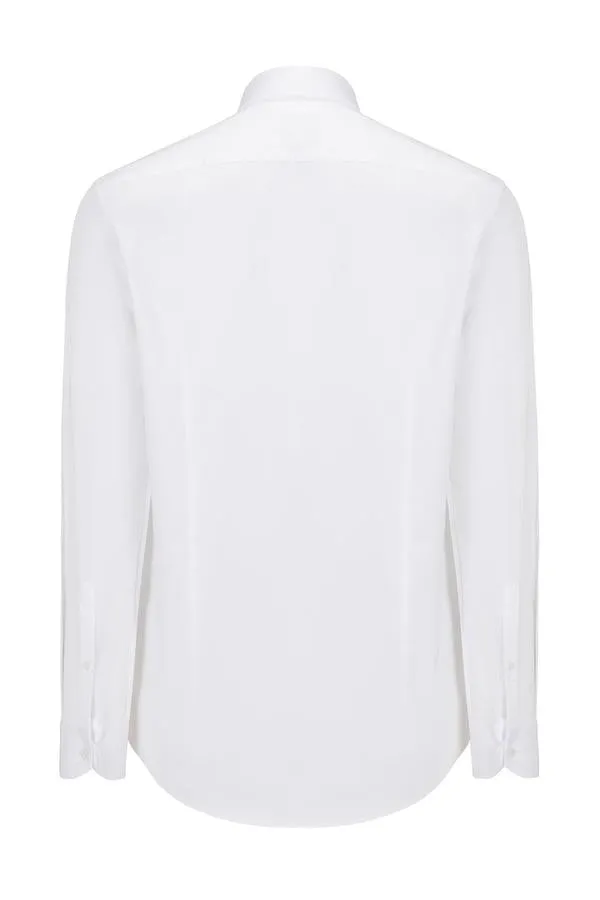 Hidden Placket Dress Shirt- White