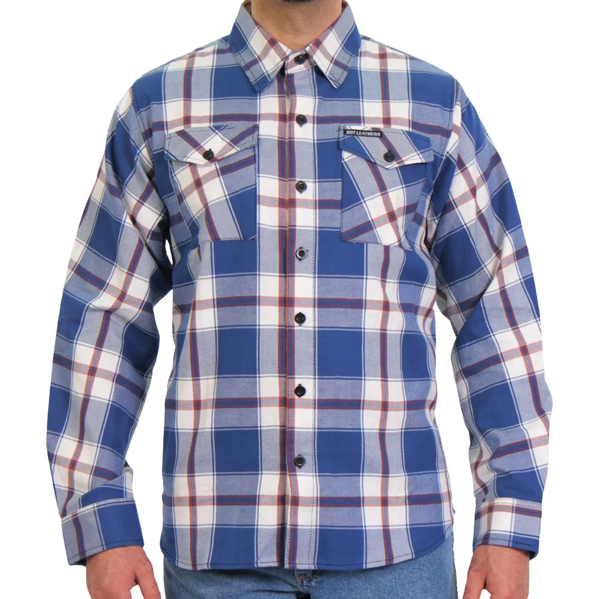 Hot Leathers FLM2025 Men's Blue, White and Red Flannel Long Sleeve
