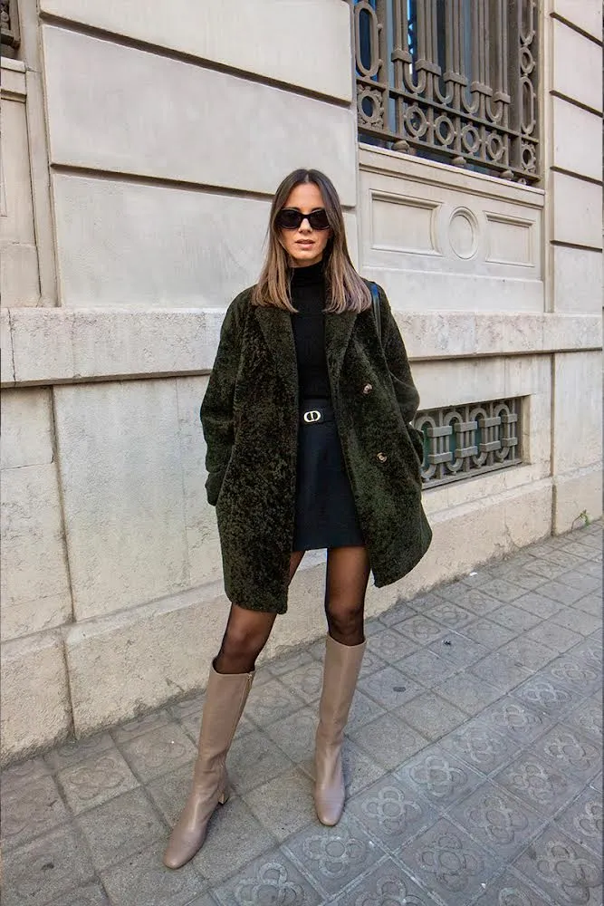 Karen Women's Oversize Shearling Sheepskin Coat - Olive