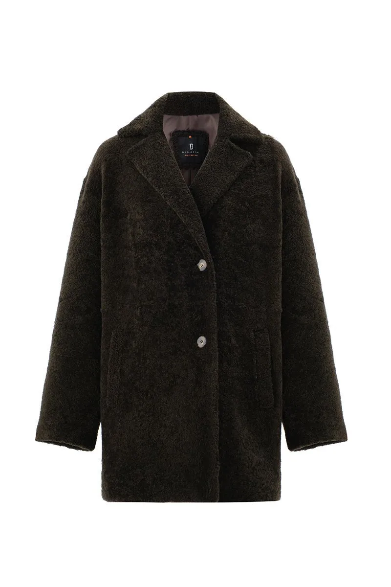 Karen Women's Oversize Shearling Sheepskin Coat - Olive