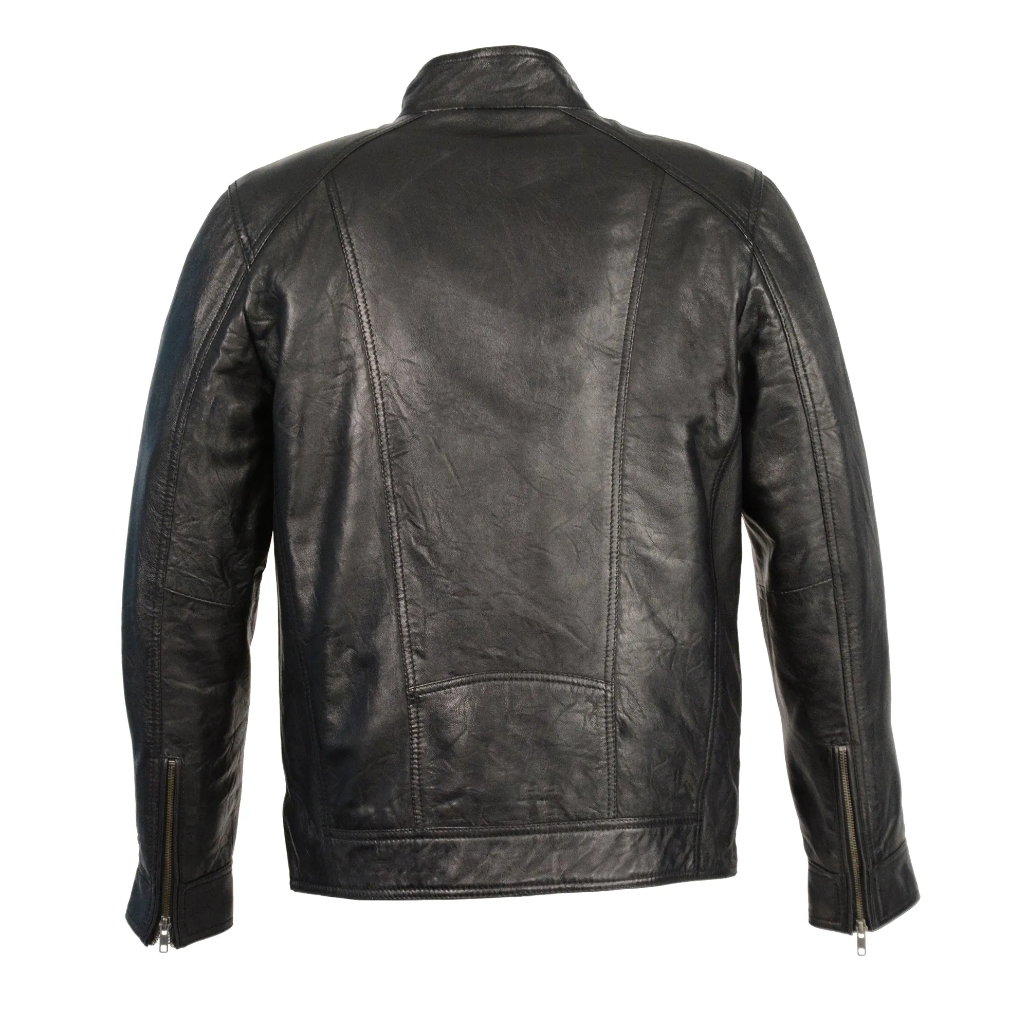 Men's Sheepskin Moto Leather Jacket w/ Zipper Front