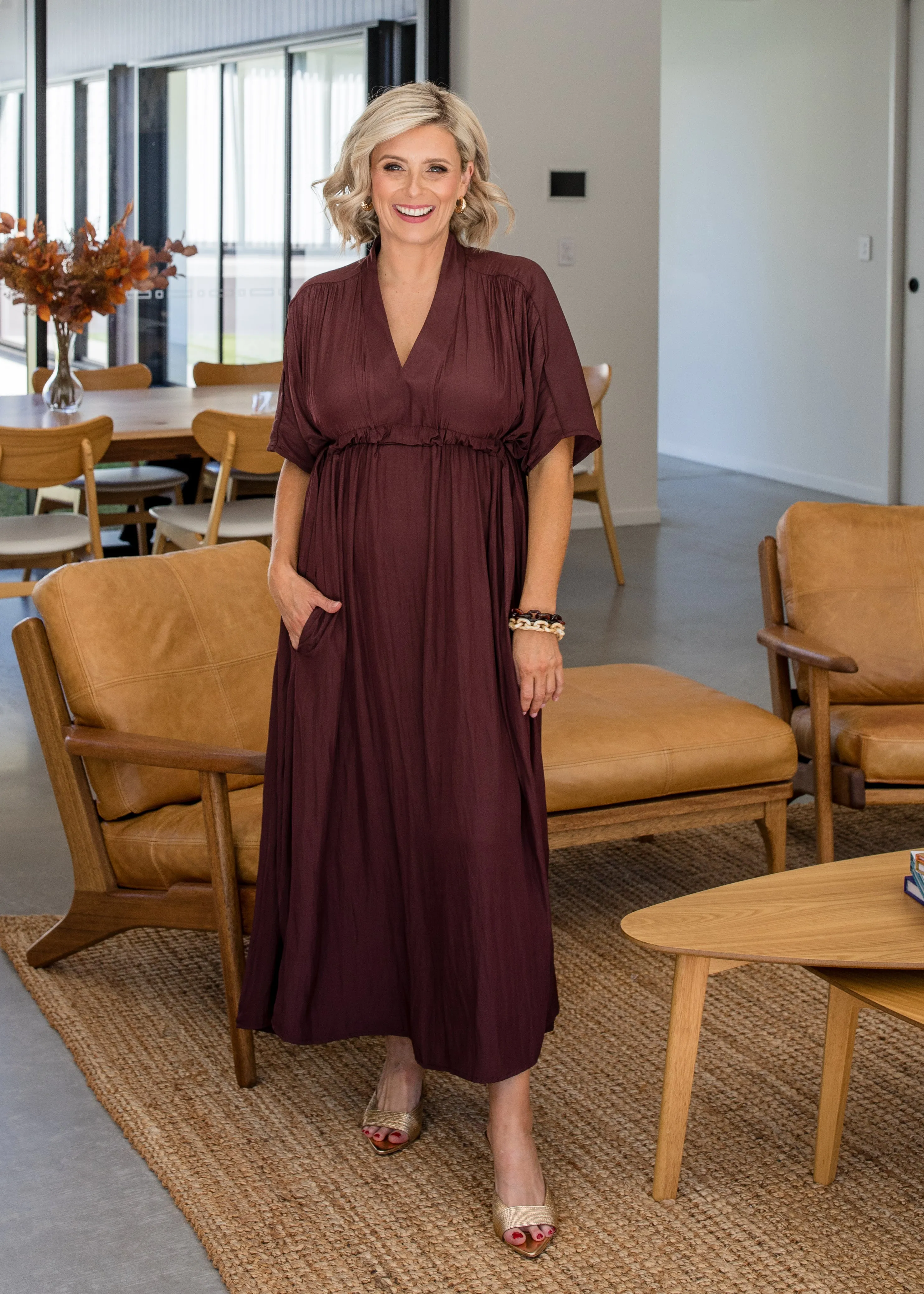 Misty Lustre kaftan dress in Chocolate