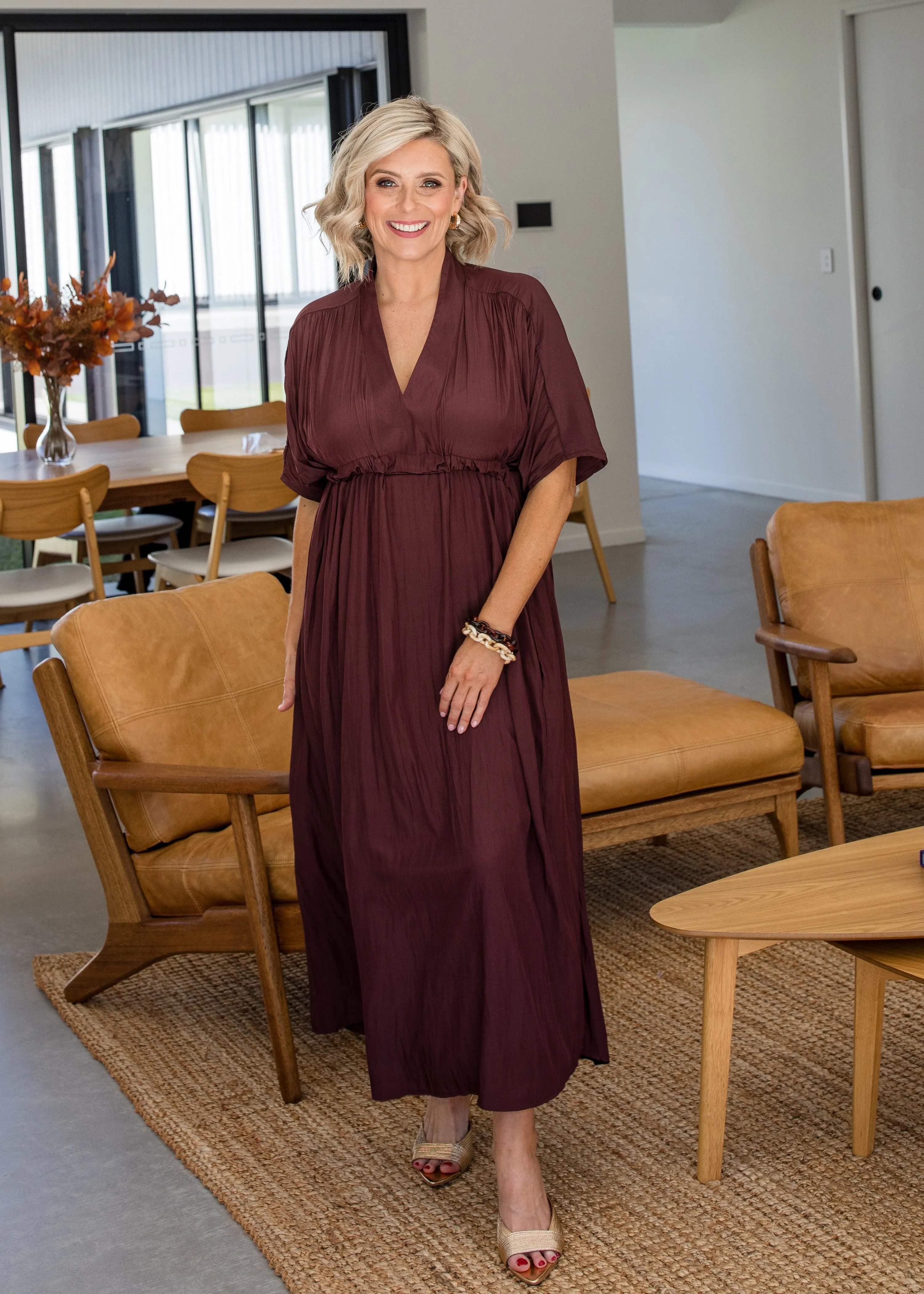 Misty Lustre kaftan dress in Chocolate