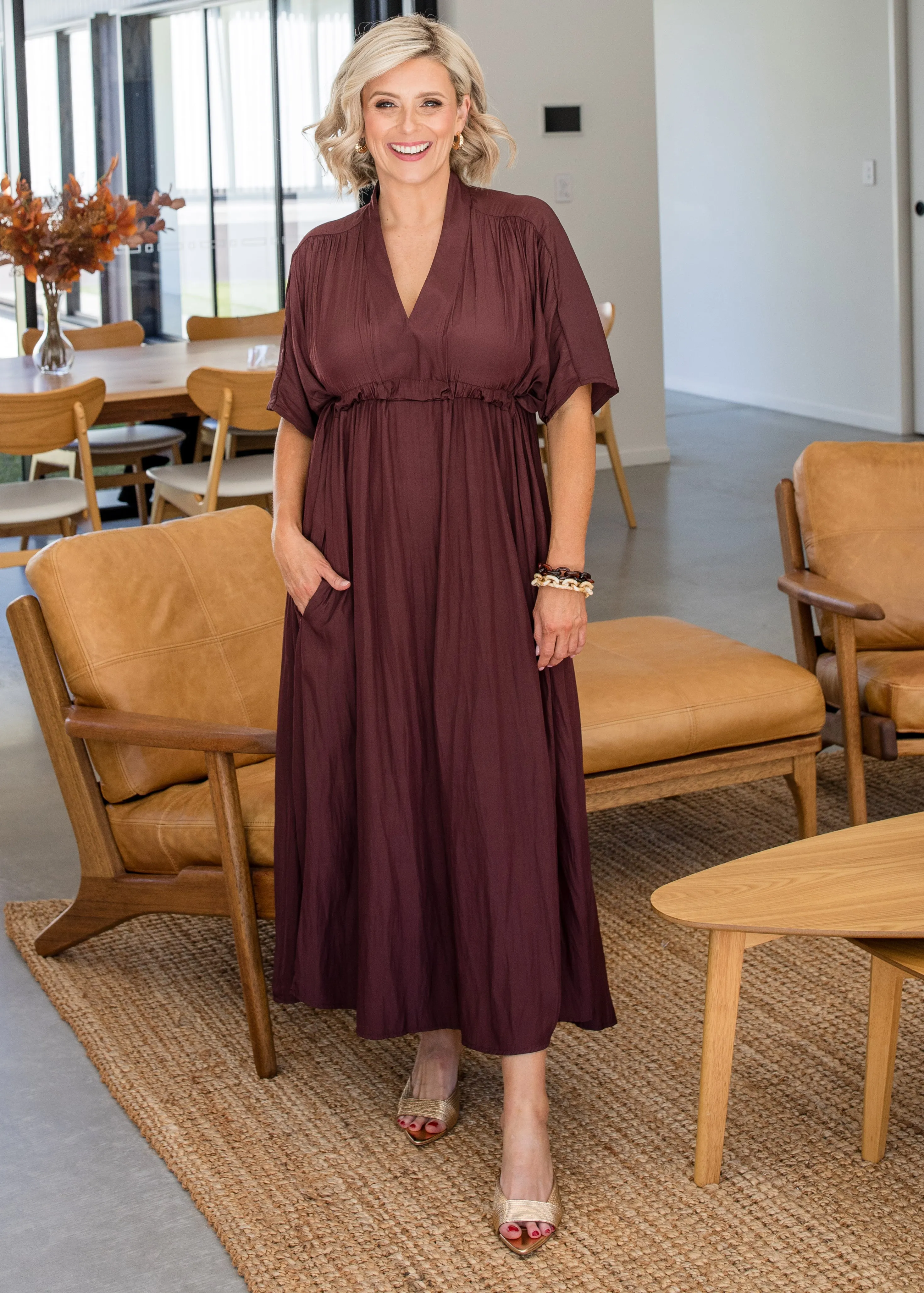 Misty Lustre kaftan dress in Chocolate