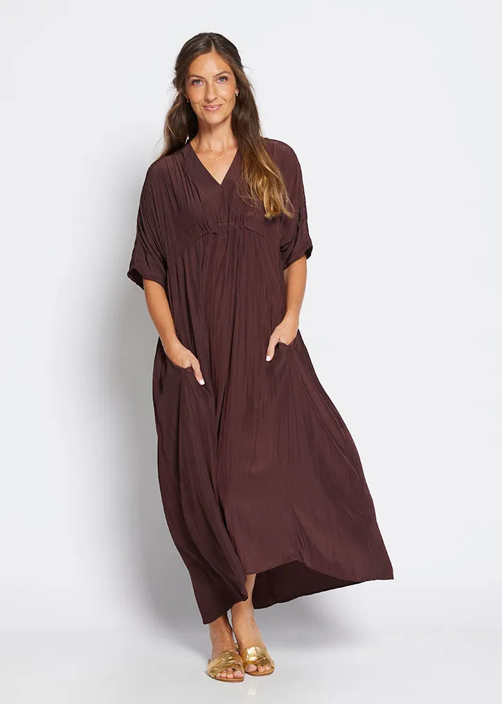 Misty Lustre kaftan dress in Chocolate