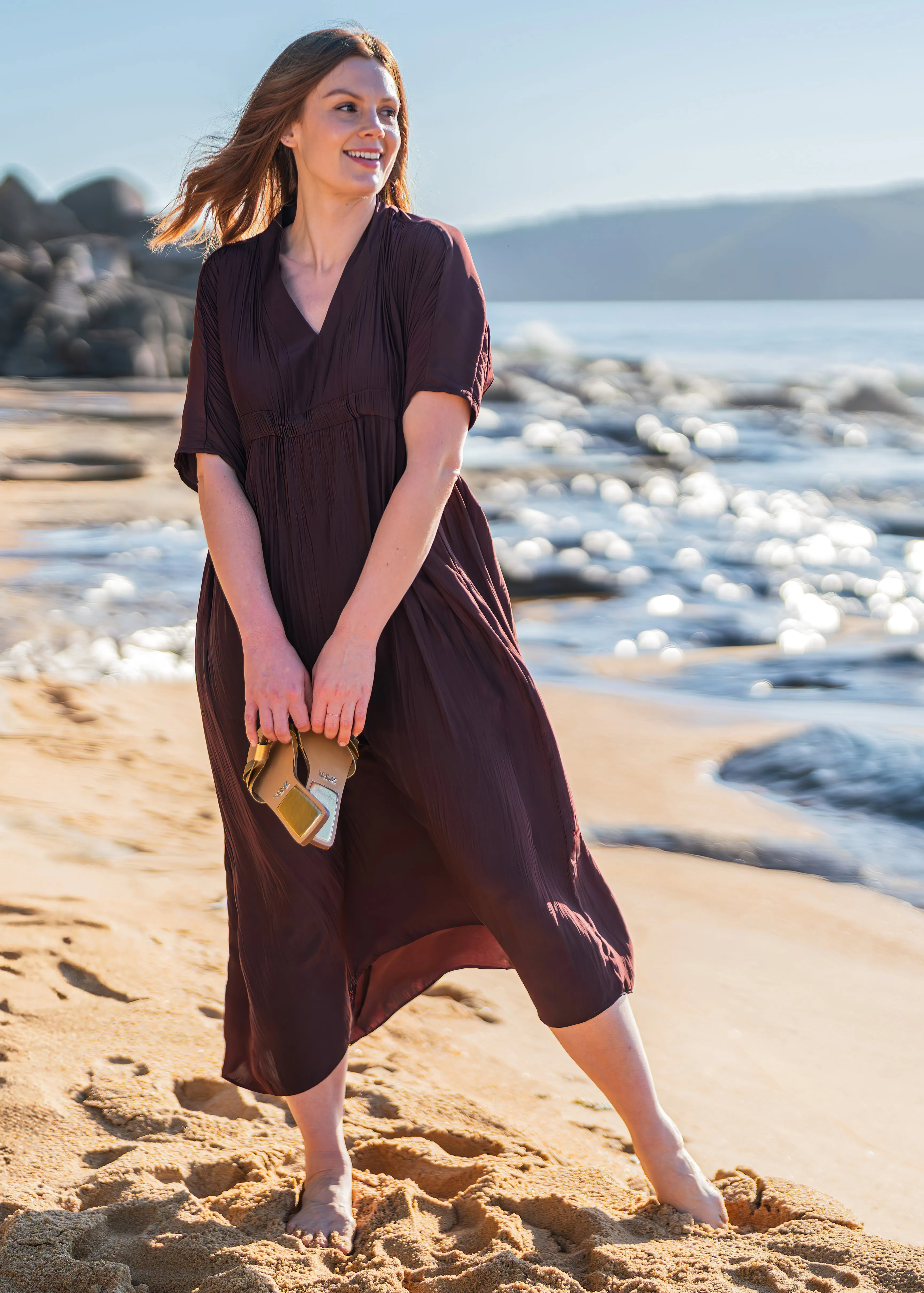 Misty Lustre kaftan dress in Chocolate