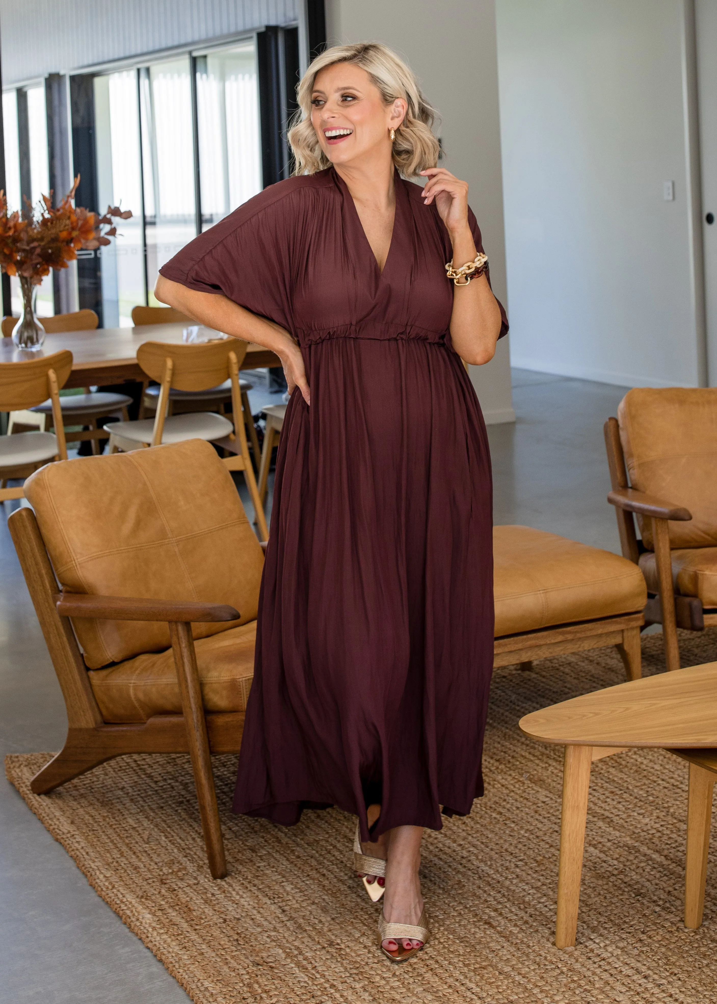 Misty Lustre kaftan dress in Chocolate
