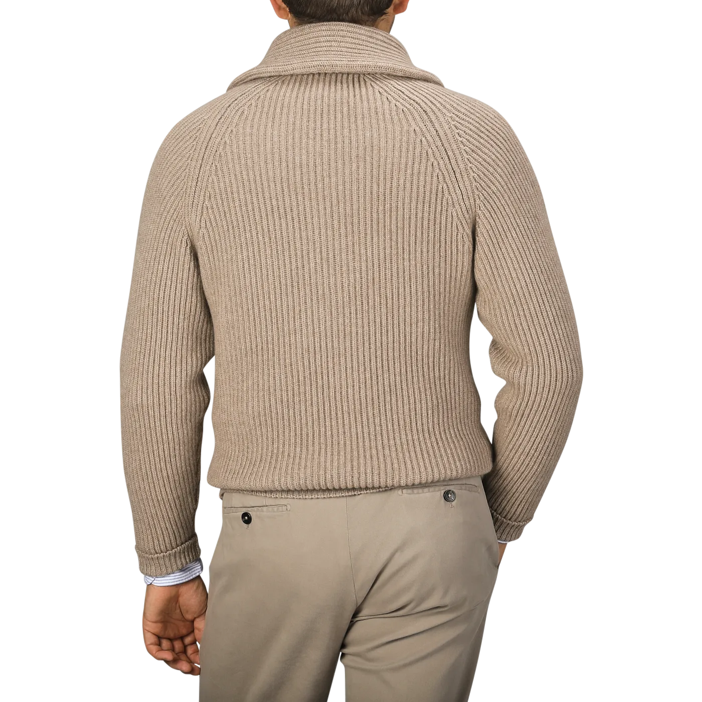 Natural Beige Cashmere Shawl Collar Cardigan