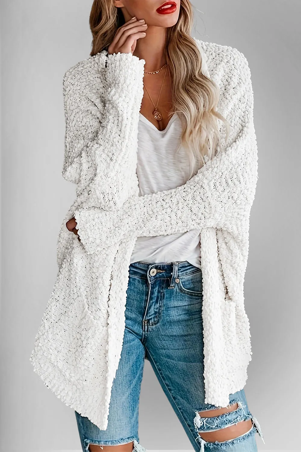 Pocketed Open Front Long Sleeve Cardigan
