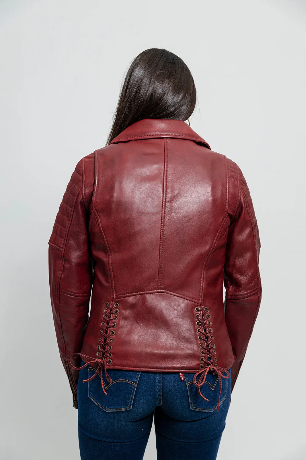 Princess Women's Moto Leather Jacket Oxblood (POS)