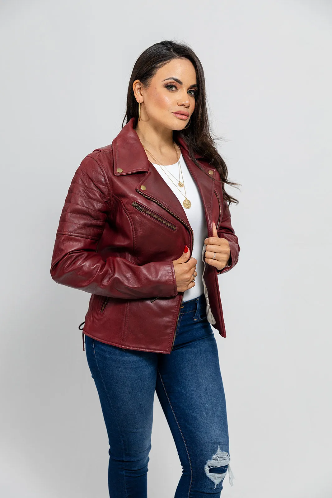 Princess Women's Moto Leather Jacket Oxblood (POS)