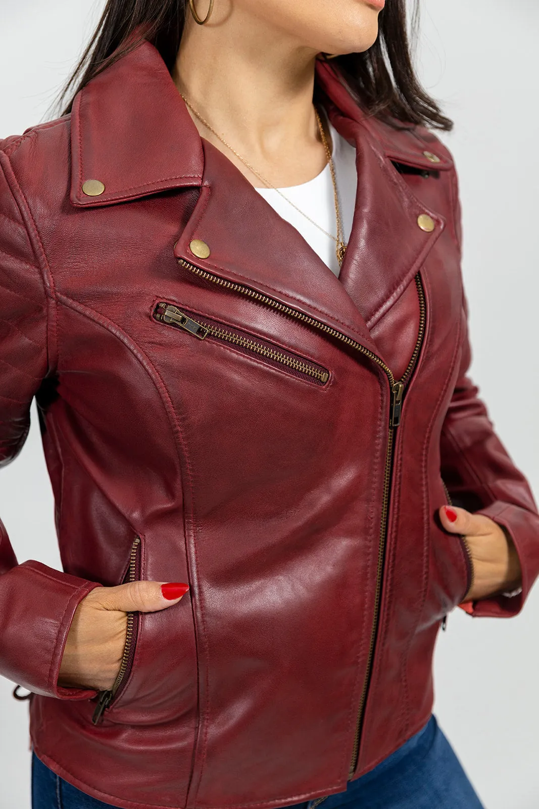Princess Women's Moto Leather Jacket Oxblood (POS)