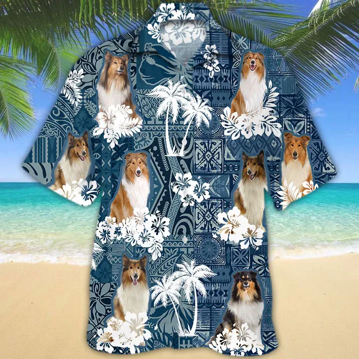 Rough Collie Hawaiian Shirt, Hawaiian shirt vintage Floral Dog, Men's Hawaiian shirt, Women's Hawaiian shirt