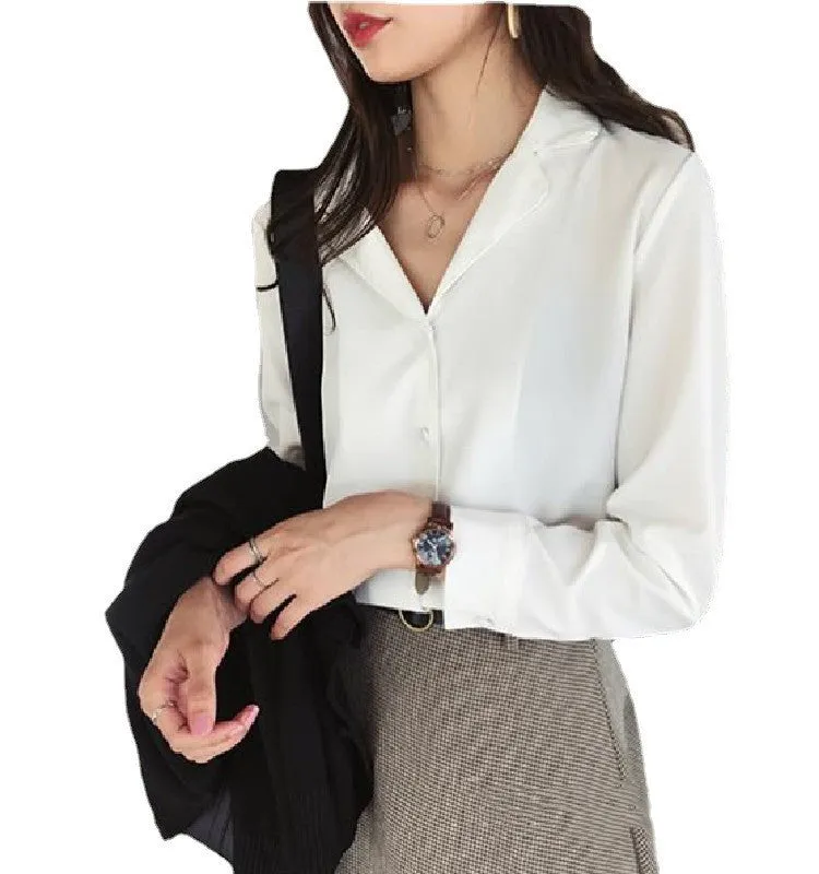 Toleet 2000s fashion Autumn New Women's Suit Collar Chiffon Shirt Women's Long-Sleeved Shirt Solid Color Bottoming Shirt Top