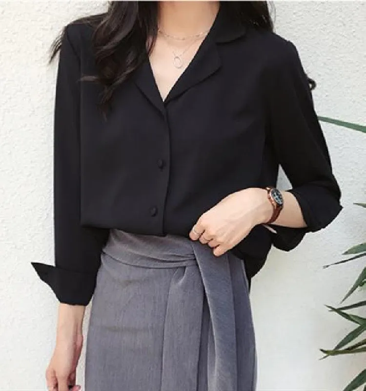 Toleet 2000s fashion Autumn New Women's Suit Collar Chiffon Shirt Women's Long-Sleeved Shirt Solid Color Bottoming Shirt Top
