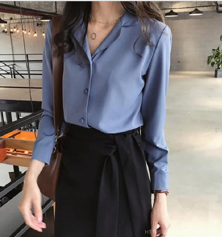 Toleet 2000s fashion Autumn New Women's Suit Collar Chiffon Shirt Women's Long-Sleeved Shirt Solid Color Bottoming Shirt Top