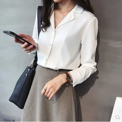 Toleet 2000s fashion Autumn New Women's Suit Collar Chiffon Shirt Women's Long-Sleeved Shirt Solid Color Bottoming Shirt Top