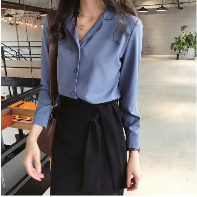 Toleet 2000s fashion Autumn New Women's Suit Collar Chiffon Shirt Women's Long-Sleeved Shirt Solid Color Bottoming Shirt Top