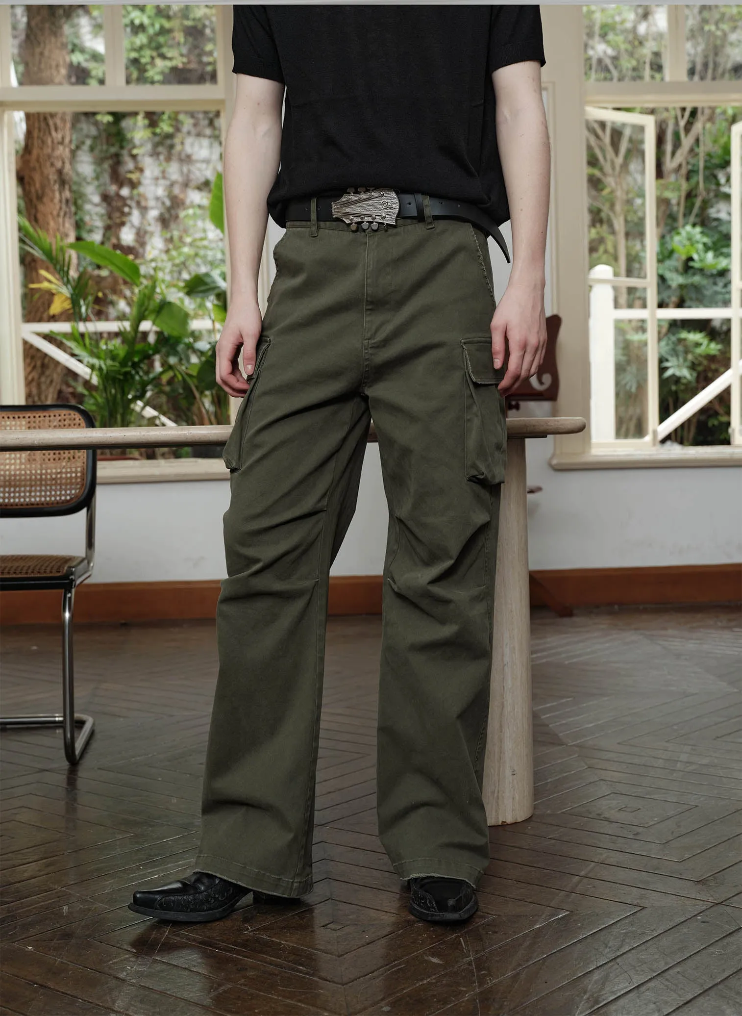 Washed Damaged Casual Pants