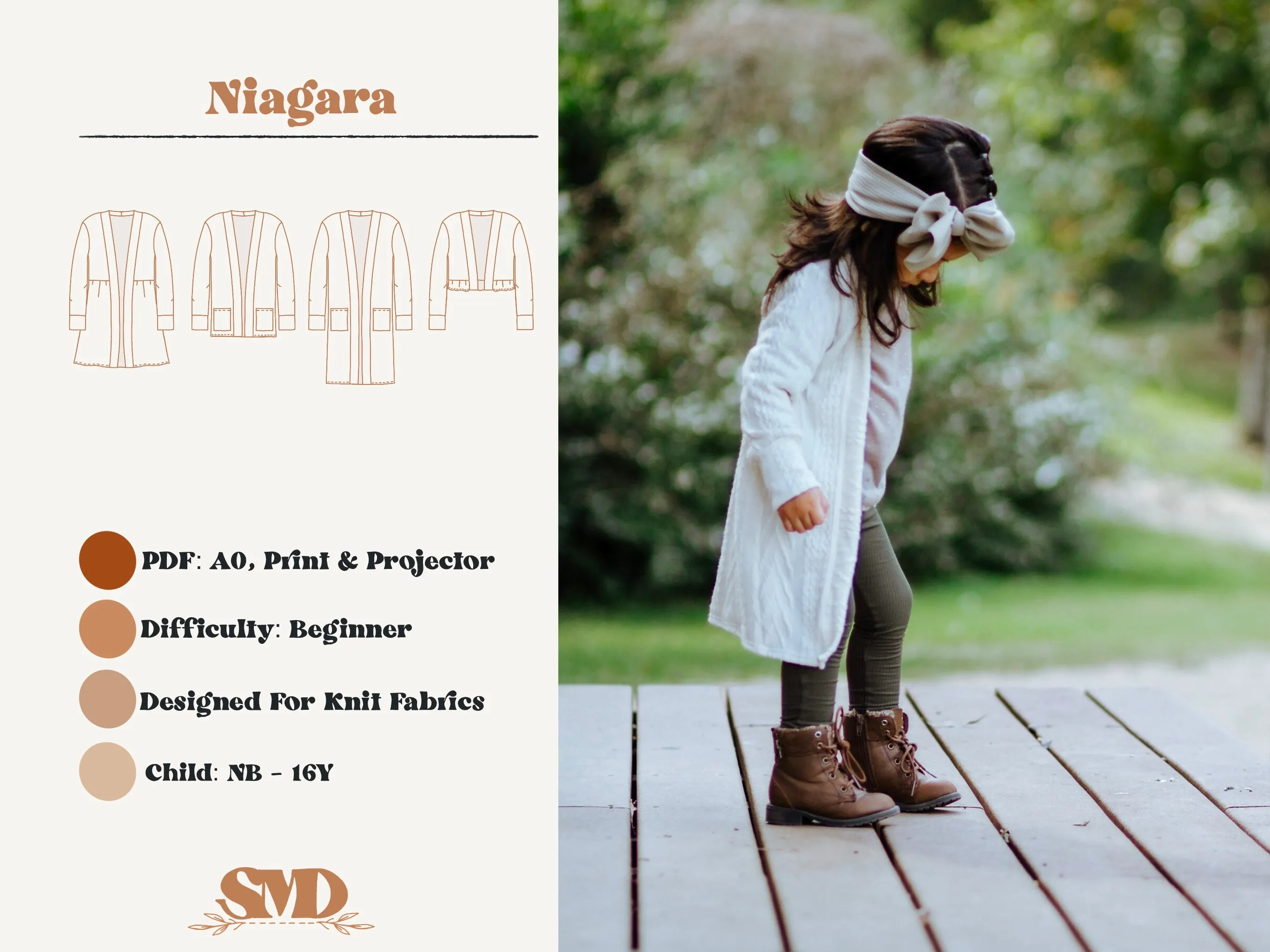 Youth Niagara Cardigan Digital Sewing Pattern Sizes NB-16Y